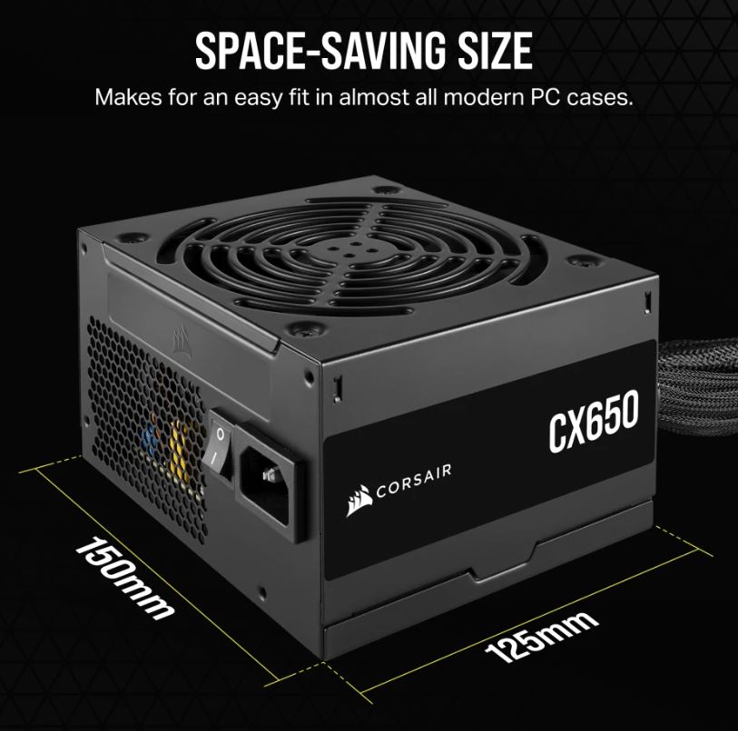 840006670865 Corsair CX650 650W, 80 PLUS Bronze Certified, Up to 88% Efficiency,  Compact 125mm design easy fit and airflow, ATX PSU 2024