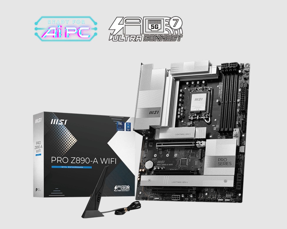 4711377259729 MSI PRO Z890-A WIFI INTEL Z890  Motherboard, 4x DDR5 256GB, 3x PCI-E x 16, 4x M.2, 4x SATA 6G, 7x USB 3, 3x USB-C