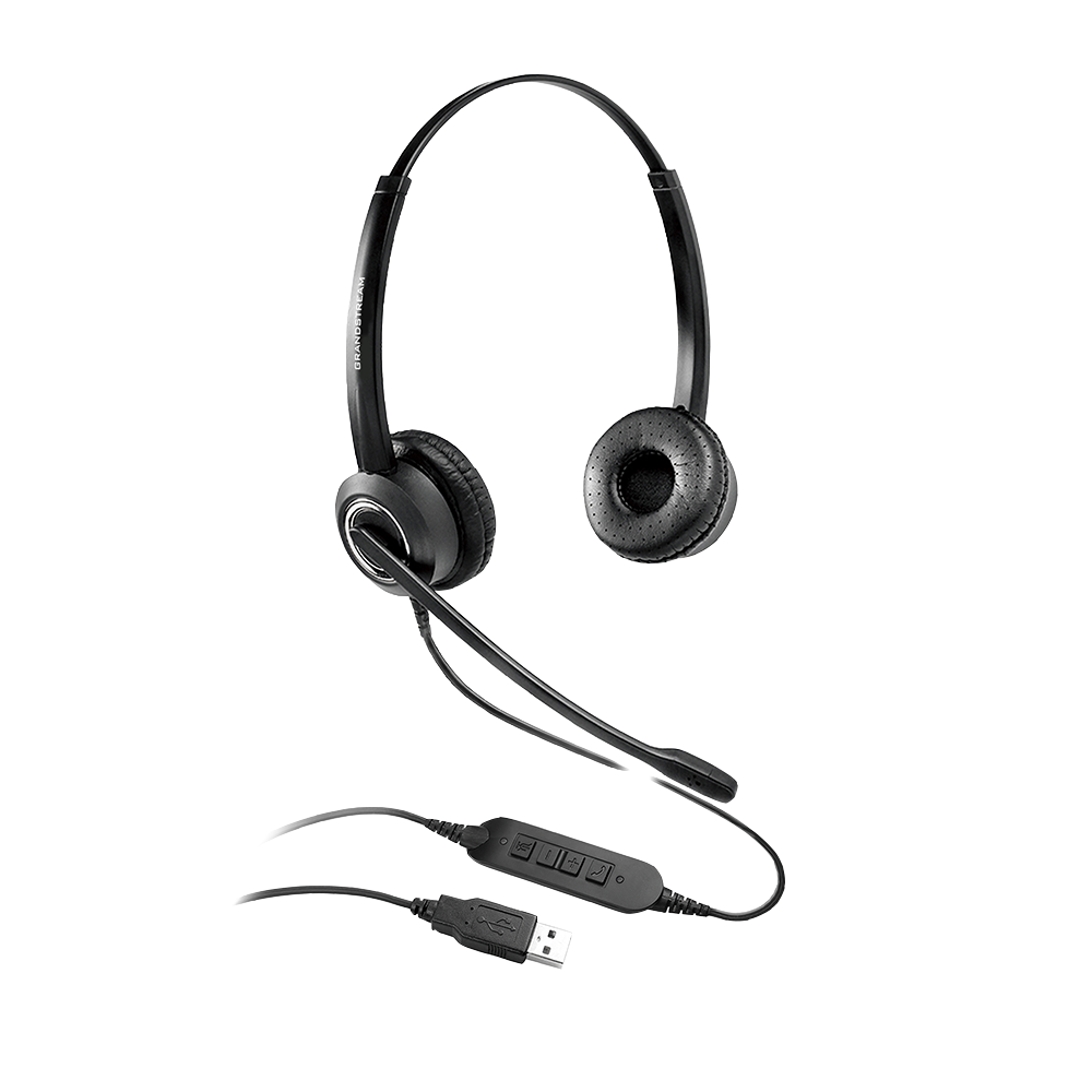 6947273703334 Grandstream GUV3000 Dual Ear USB Headset, Noise Canceling Microphone, HD Audio, 2m USB Cable, Suits Teams, Zoom, 3CX, Inline Controls
