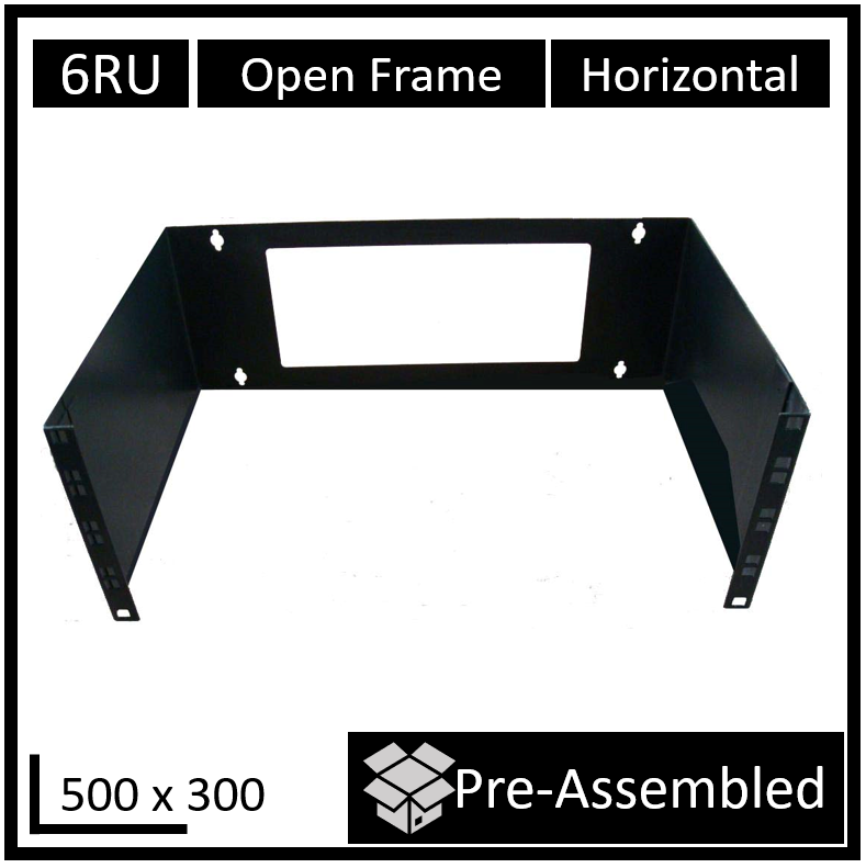 OF300-6U LDR Open Frame 6U Wall Mount Frame (500mm x 300mm) - Black Metal Construction
