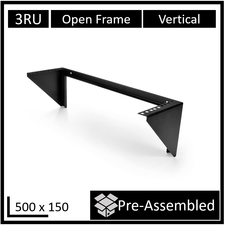 OF150-3U LDR Open Frame 3U Vertical Wall Mount Frame (500mm x 150mm) - Black Metal Construction