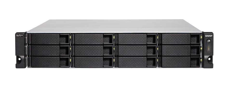 TS-H1283XU-RP-E2136-32G 12-Bay QuTS hero NAS, Intel Xeon E-2136 6-core 3.3 GHz processor (up to 4.5 GHz), 32 GB ECC DDR4, 12x 2.5"/3.5" SATA HDD/SSD