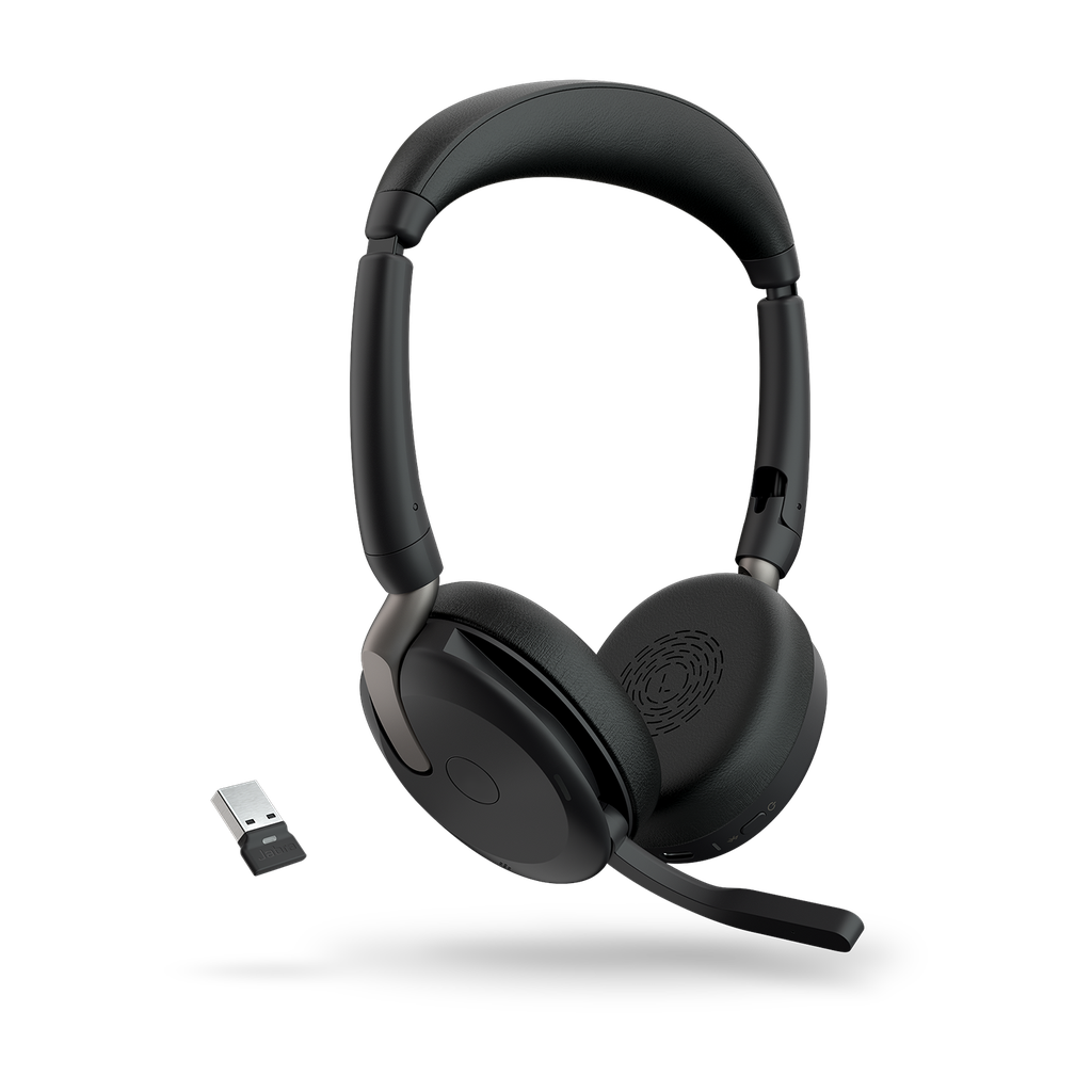 5706991029086 Jabra Evolve2 65 Flex UC Stereo Bluetooth Headset, Link380a USB-A Dongle Included, Foldable Design, 2Yr Warranty, 30m Wireless Range, 20 hours battery
