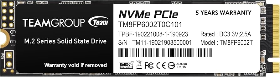 TM8FP6002T0C101 TEAM SSD MP33 2TB (NVME) Read&Write speed :1800MB/s1500MB/s
