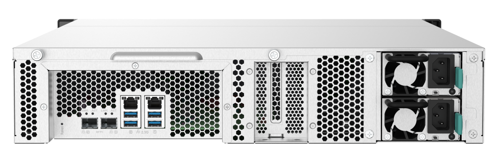 2U 12-Bay rackmount NAS, Intel Celeron N5095 quad-core, 8 GB onboard not expandable, 12 x 3.5"/2.5" SATA 6Gb/s drive bays, 2 x 2.5GbE
