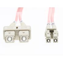 [FL.OM4LCSC1.5MP] 1.5m LC-SC OM4 Multimode Fibre Optic Cable: 2mm Oversleeving - Salmon Pink