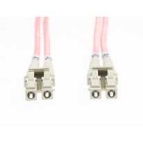 [FL.OM4LCLC3MP] 3m LC-LC OM4 Multimode Fibre Optic Cable: Salmon Pink - 2mm Oversleeving