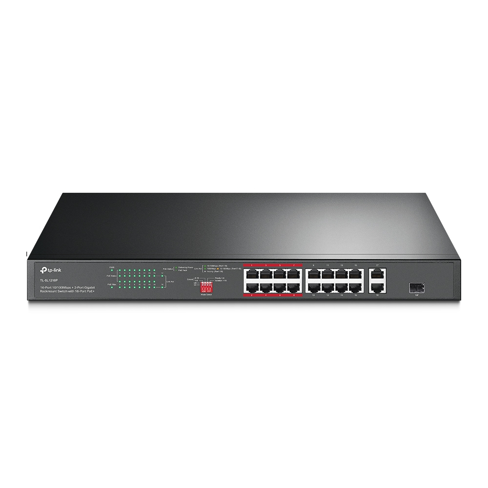[TL-SL1218P] TL-SL1218P TP-Link  | 16 Port 10/100Mbps + 2 Port Gigabit Rackmount Switch with 16 Port PoE+
