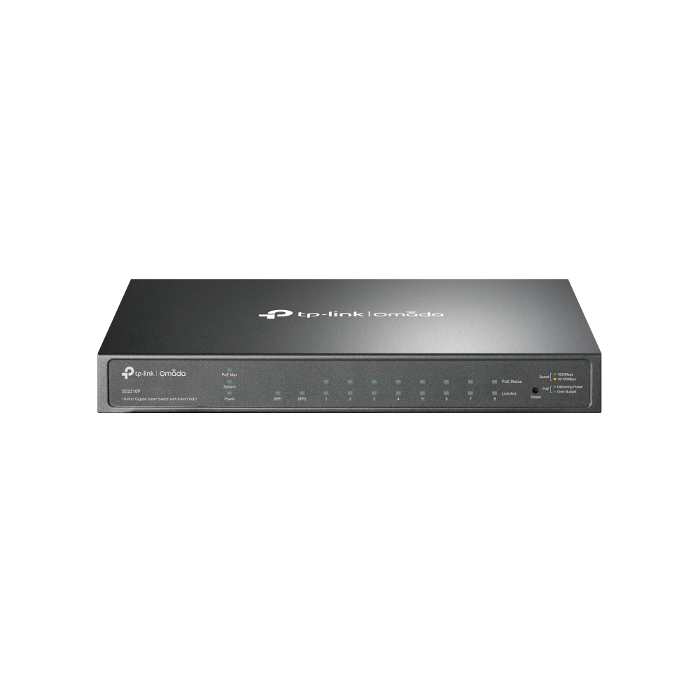 [SG2210P] SG2210P TP-Link  8-Port Gigabit Smart PoE Switch with 2 SFP Slots L2/L3/L4 QoS and IGMP Snooping WEB/CLI Managed 53W, Fanless, Omada SDN