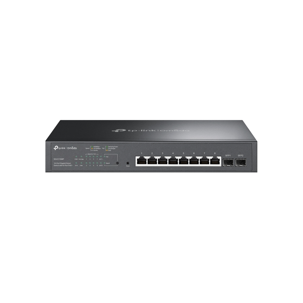 [SG2210MP] SG2210MP TP-Link  10-Port Gigabit Smart Switch with 8-Port PoE+ 1xFan 14.9Mpps Support Omada SDN, 802.1p CoS/DSCP QOS, IGMP Snoop Rack Mountable