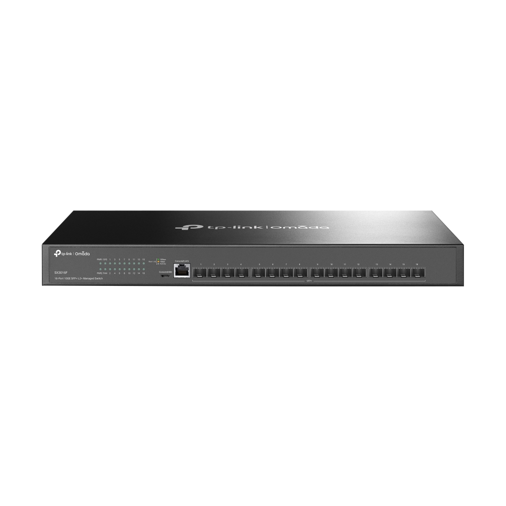 [SX3016F] SX3016F TP-Link  JetStream 16-Port 10GE SFP+ L2+ Managed Switch, Centralised Cloud, Omada SDN, Remote Management, QoS, IGMP Snooping, Fanless