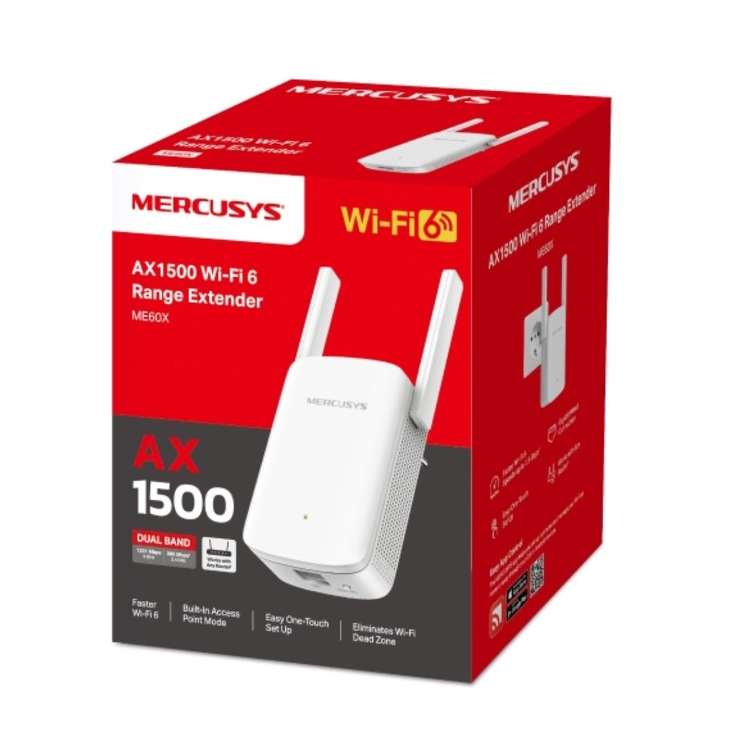 [ME60X] ME60X Mercusys  AX1500 Wi-Fi 6 Range Extender, Dual Band Speeds up to 1500Mbps, 300Mbps@2.4 GHz, 1201Mbps@ 5 GHz