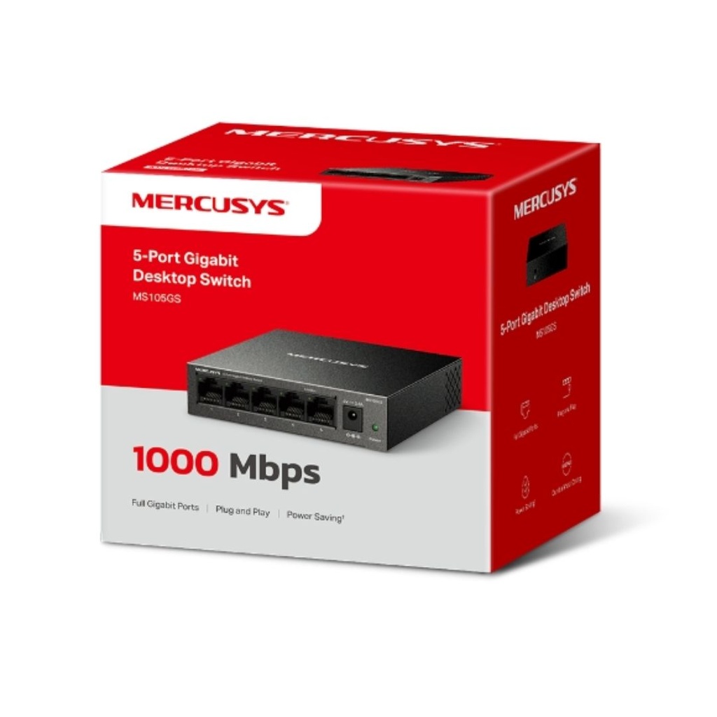 [MS105GS] MS105GS Mercusys  5-Port Gigabit Desktop Switch, 5×10/100/1000 MbpsRJ45 port Supporting Auto-MDI/MDIX