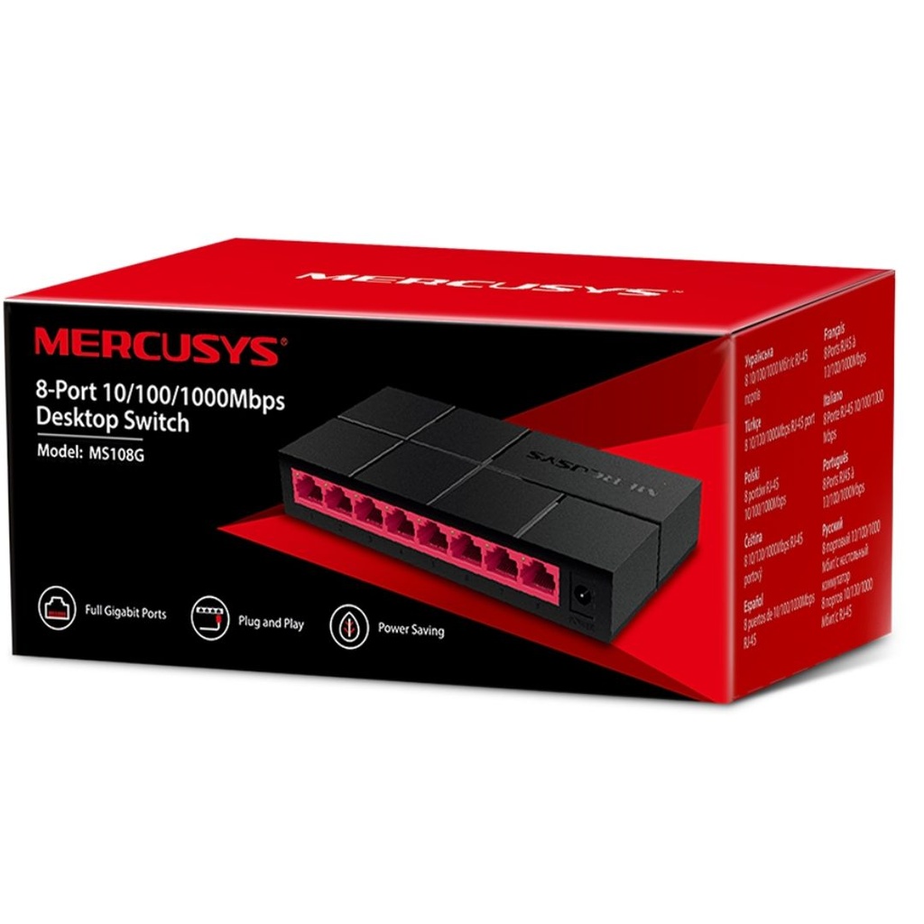 [MS108G] MS108G Mercusys  8-Port Gigabit Desktop Switch, 8x Gigabit Ports, Compact Design, Plug N Play, Green Ethernet Technology