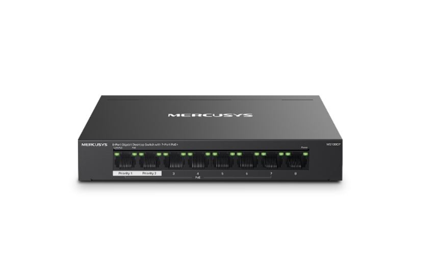 MS108GP Mercusys  8-Port Gigabit Desktop Switch with 7-Port PoE+, Up to 250 m