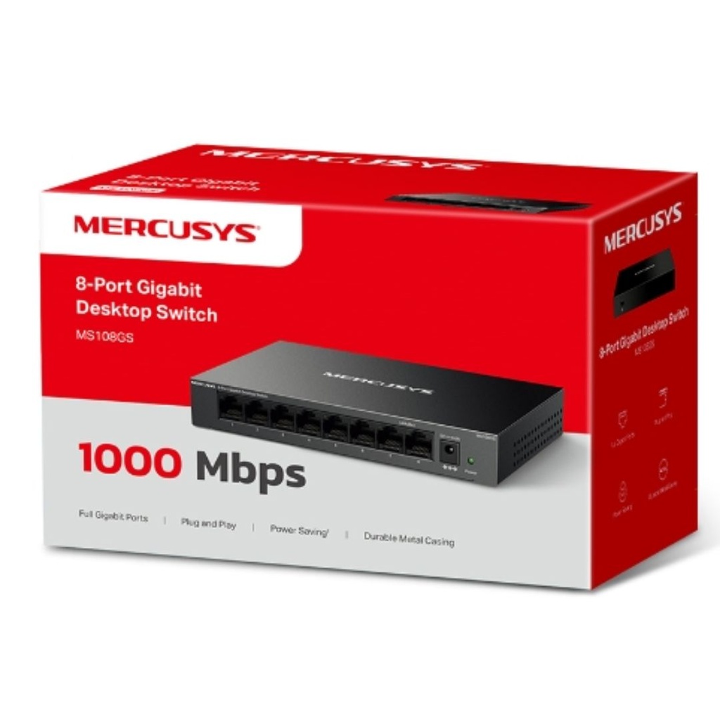 [MS108GS] MS108GS Mercusys  8-Port Gigabit Desktop Switch, 8×10/100/1000 Mbps RJ45 port Supporting Auto-MDI/MDIX