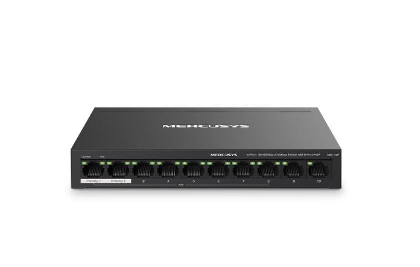 [MS110P] MS110P Mercusys  10-Port 10/100Mbps Desktop Switch with 8-Port PoE+, Up to 250 m