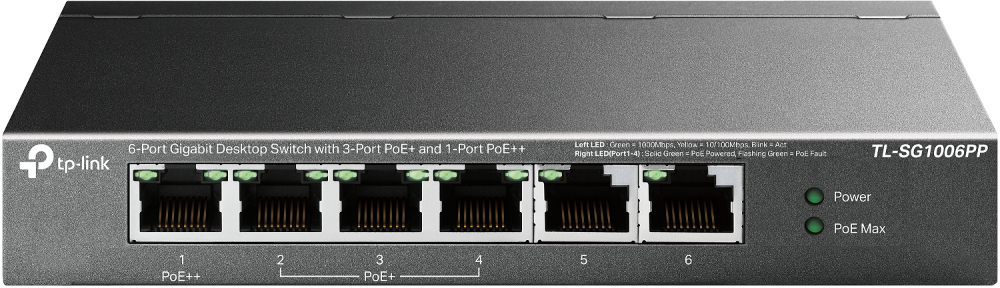 [TL-SG1006PP] TL-SG1006PP TP-Link  6-Port Gigabit Desktop Switch with 3-Port PoE+ and 1-Port PoE++