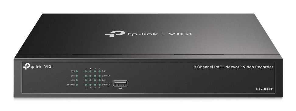 [VIGI NVR1008H-8P] VIGI NVR1008H-8P TP-Link  8 Channel PoE+ Network Video Recorder, 53W PoE Budget, H.265+, 4K Video Output & 16MP Decoding Capacity (HDD Not Included)
