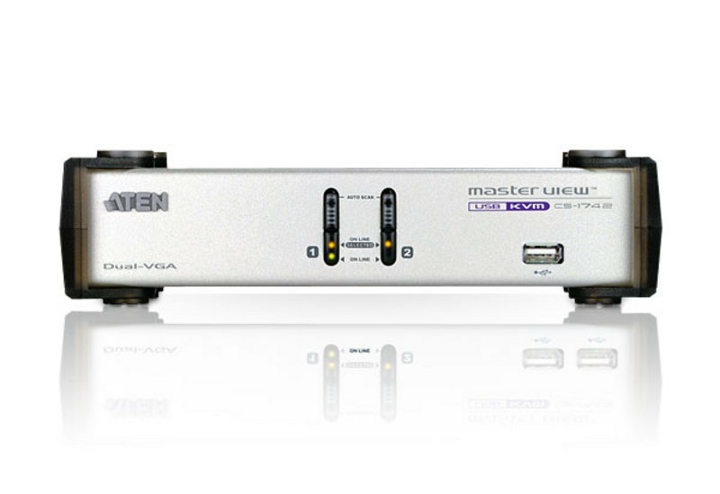 [4710423773080] 4710423773080 Aten Desktop KVMP Switch 2 Port Dual Display VGA w/ audio, 2x Custom KVM Cables Included, 2x USB Port, Selection Via Front Panel