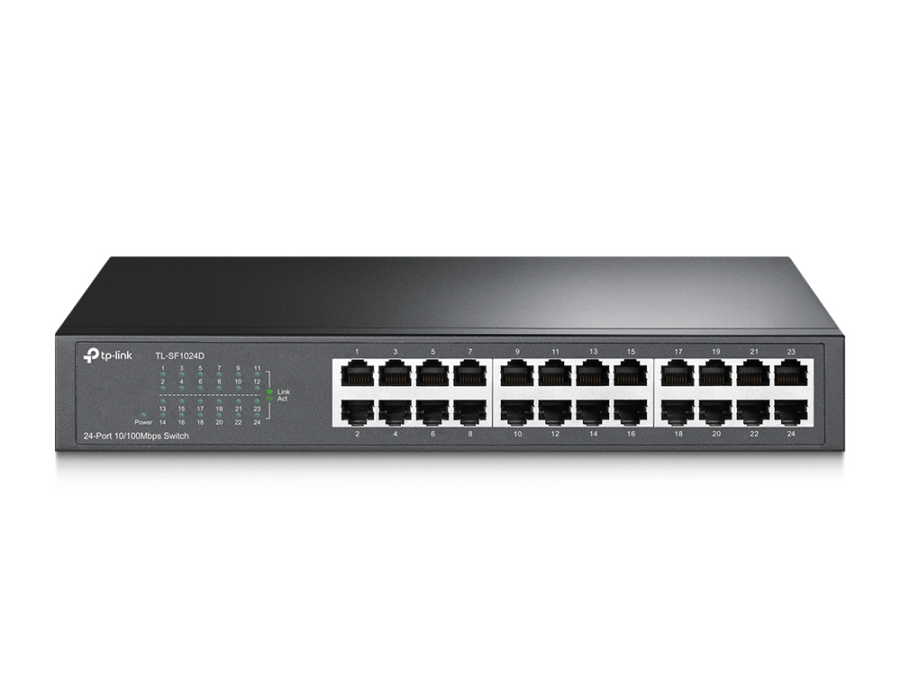 [6935364021498] 6935364021498 TP-Link TL-SF1024D 24-Port 10/100Mbps Rackmount Unmanaged Switch energy-efficient Supports MAC 13-inch Desktop steel case 4.8 Gbps Switching Cap