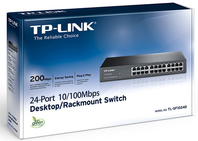 [6935364021498] TP-Link TL-SF1024D 24-Port 10/100Mbps Rackmount Unmanaged Switch energy-efficient Supports MAC 13-inch Desktop steel case 4.8 Gbps Switching Cap