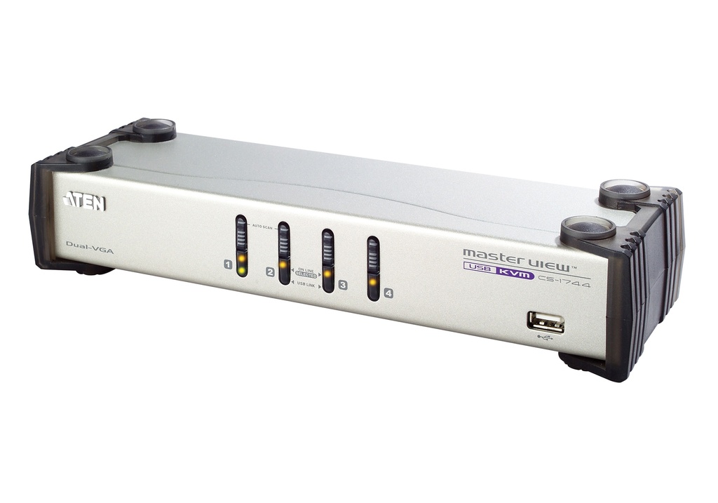 [4710423773097] 4710423773097 Aten Desktop KVMP Switch 4 Port Dual Display VGA w/ audio, 4x Custom KVM Cables Included, 2x USB Port, Selection Via Front Panel