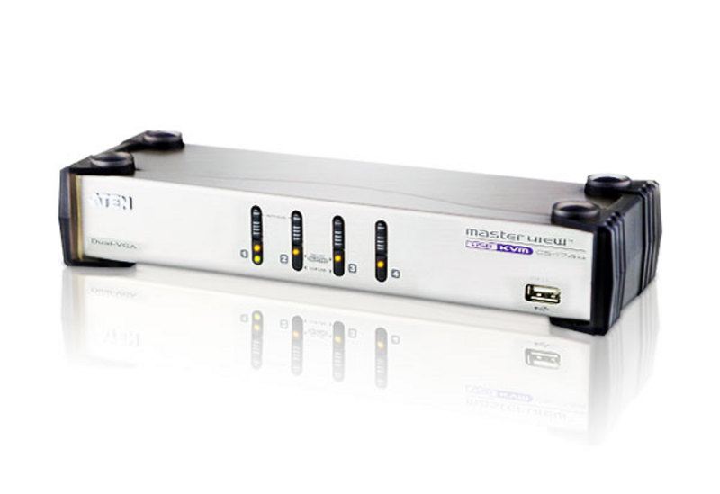 [4710423773097] Aten Desktop KVMP Switch 4 Port Dual Display VGA w/ audio, 4x Custom KVM Cables Included, 2x USB Port, Selection Via Front Panel