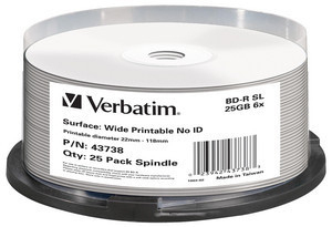 [23942437383] 23942437383 Verbatim Blu-Ray BD-R 25pk 25GB, 6x, Spindle