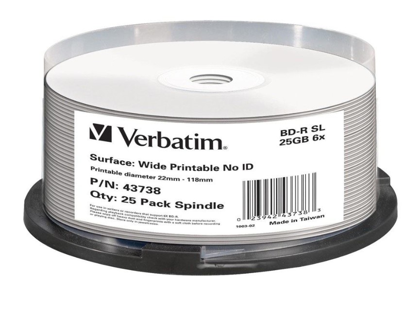 [23942437383] Verbatim Blu-Ray BD-R 25pk 25GB, 6x, Spindle