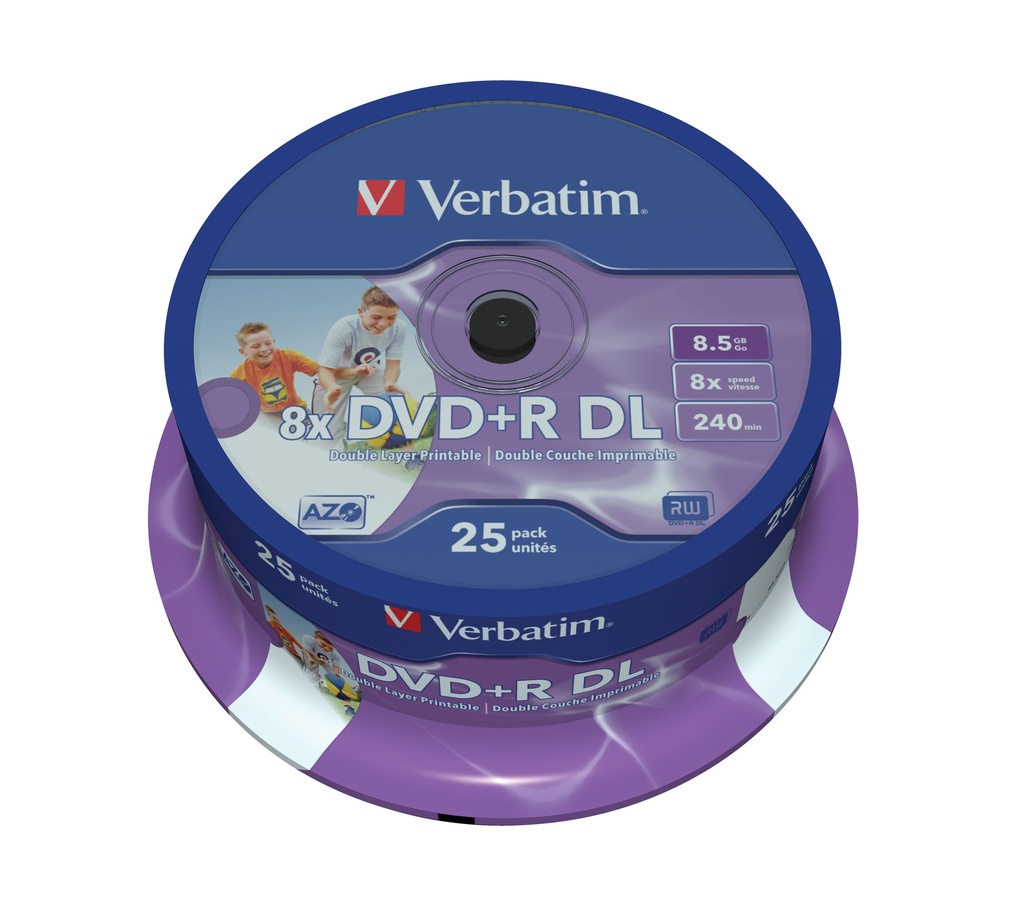 [23942436676] 23942436676 Verbatim DVD+R DL 8.5GB 25Pk White Wide Inkjet 8x