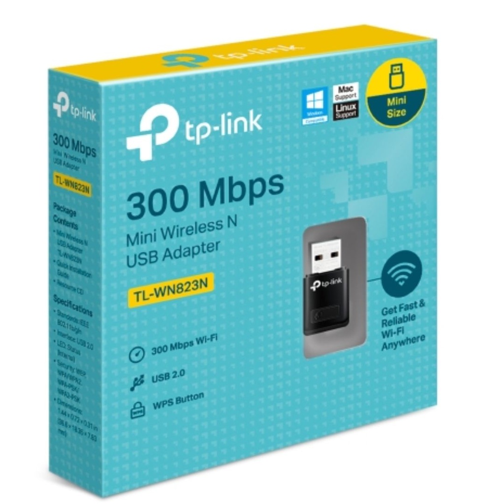 [6935364050696] TP-Link TL-WN823N N300 Mini Wireless N USB Adapter 2.4GHz (300Mbps) 1xUSB2 802.11bgn Internal Antenna Mini-sized design WPS button
