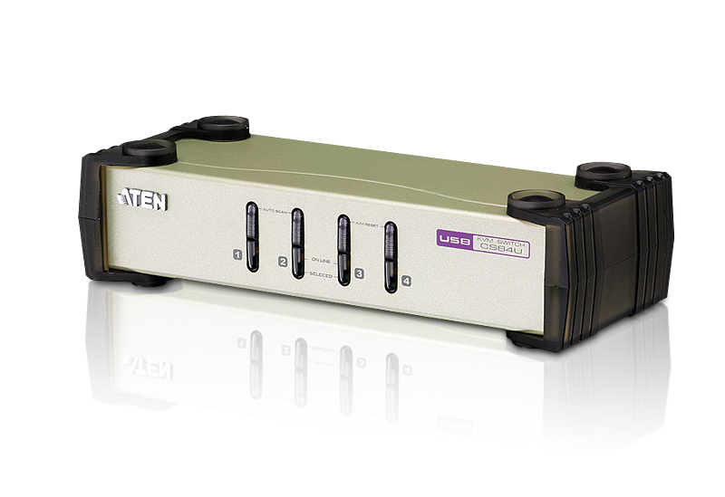 [4710423777019] 4710423777019 Aten Desktop KVM Switch 4 Port Single Display VGA, 4x Custom KVM Cables Included, Selection Via Front Panel, Auto Scan Mode,