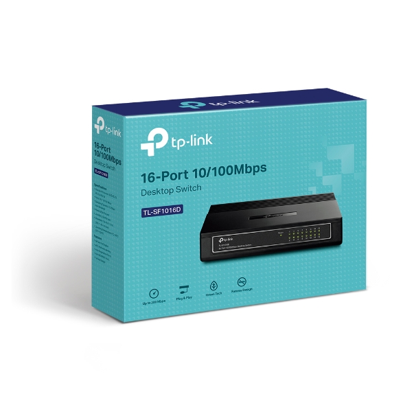 [6935364020293] TP-Link TL-SF1016D 16-Port 10/100Mbps Desktop Switch or wall-mounting design Plug and play 3.2Gbps Switching Capacity Auto-MDI/MDIX Supports MAC