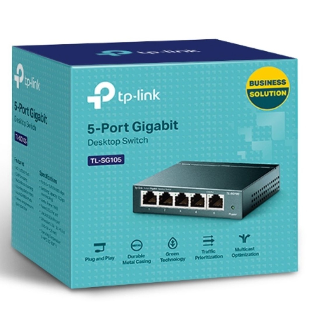 [6935364021146] TP-Link TL-SG105 5port Switch Desktop,Gigabit,Steel Case, 5-Port 10/100/1000Mbps RJ45 Supporting Auto-MDI/MDIX,  Plug and Play, Fanless