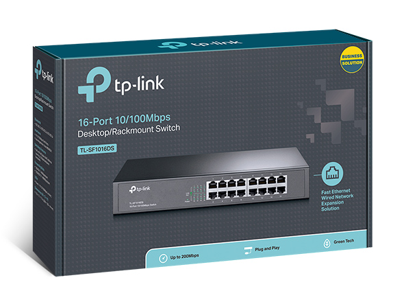 [6935364021535] TP-Link TL-SF1016DS 16-Port 10/100Mbps Smart Switch or wall-mounting design Plug and play 3.2Gbps Switching Capacity Auto-MDI/MDIX Supports MAC(LS)