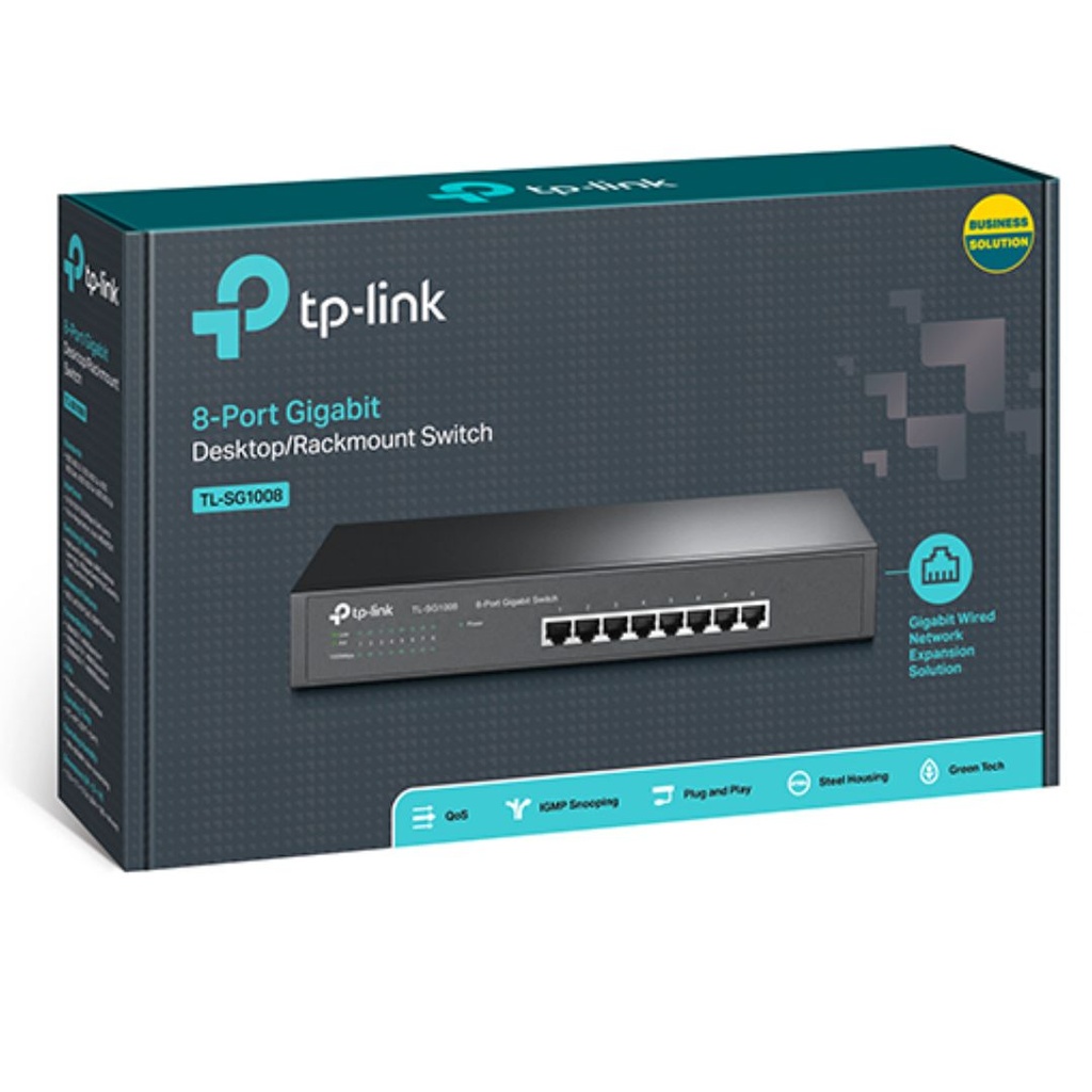 [6935364021573] TP-Link TL-SG1008 8-Port Gigabit Unmanaged Switch 13" Desktop Rackmountable Steel Case Fanless Supports MAC address 802.1p/DSCP QoS