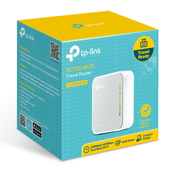 [6935364095666] TP-Link TL-WR902AC AC750 750Mbps Dual Band WiFi Wireless Travel Router 1x100Mbps LAN/WAN USB for 3G/4G Modem Pocket Size WISP AP Range Extender Client