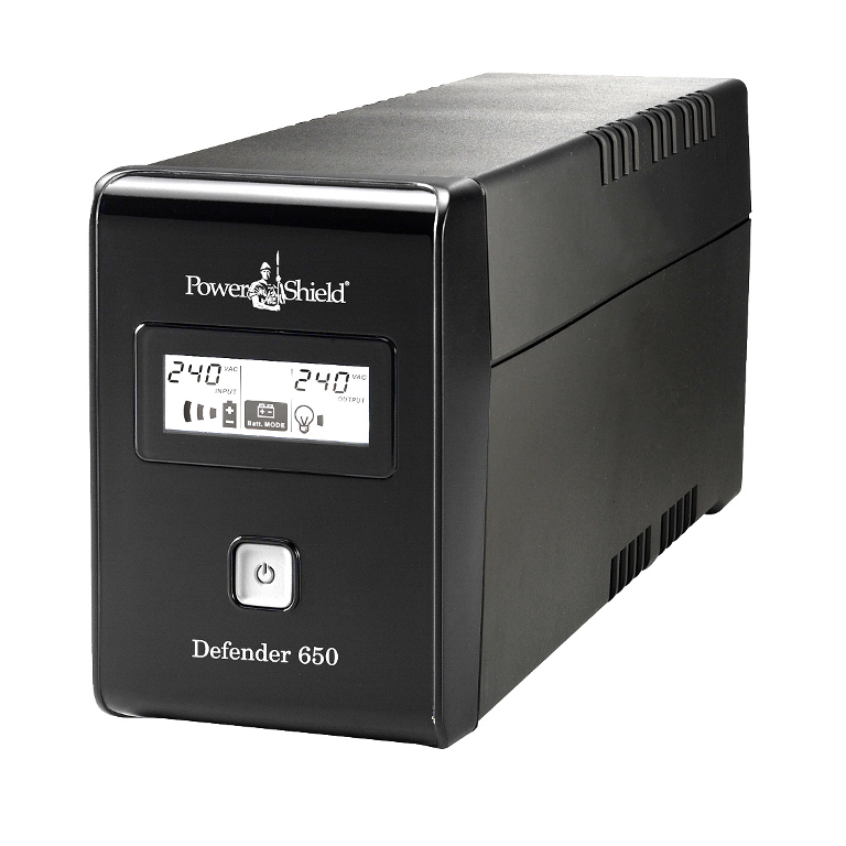 [9346909000095] PowerShield Defender 650VA UPS, AVR, LCD display, 4 AUS sockets, user-replaceable batteries, 2-year warranty