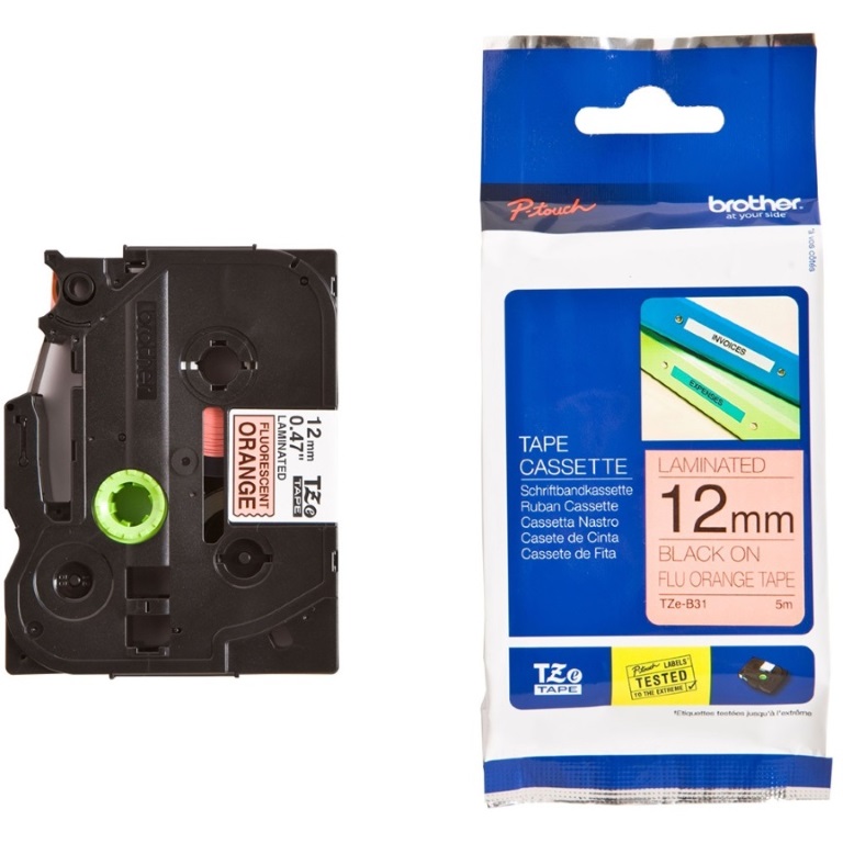 [4977766683210] Brother 12MM Black On Fluoro Orange TZE Tape