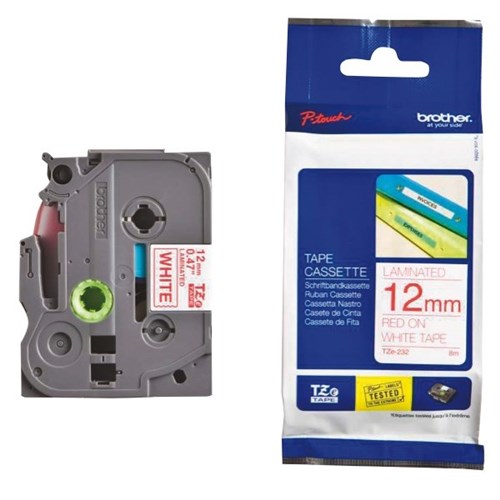 [4977766681292] Brother 12mm Red on White TZE Tape