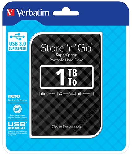 [23942531944] Verbatim 1TB 2.5" USB 3.0 Black Store'n'Go HDD Grid Design