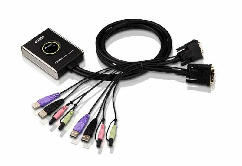 [4710423775909] 4710423775909 Aten Compact KVM Switch 2 Port Single Display DVI w/ audio, 1.2m Cable, Remote Port Selector,