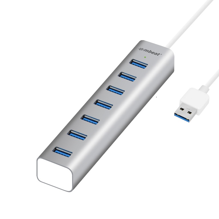 [9346396001650] mbeat® 7-Port USB 3.0 Powered Hub - USB 2.0/1.1/Aluminium Slim Design Hub with Fast Data Speeds (5Gbps) Power Delivery for PC and MAC devices Weight: