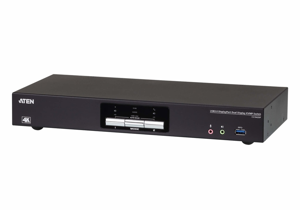 [4719264645952] 4719264645952 Aten Desktop KVMP Switch 2 Port Dual Display 4k DisplayPort w/ audio, Cables Included, 2x USB Port, Selection Via Front Panel