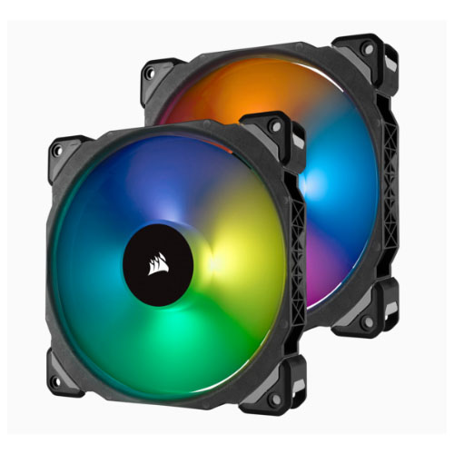 [843591035507] Corsair ML140 PRO RGB 2 Fan Pack with Lighting Node Pro, 140mm Premium Magnetic Levitation RGB LED PWM Fan (LS)