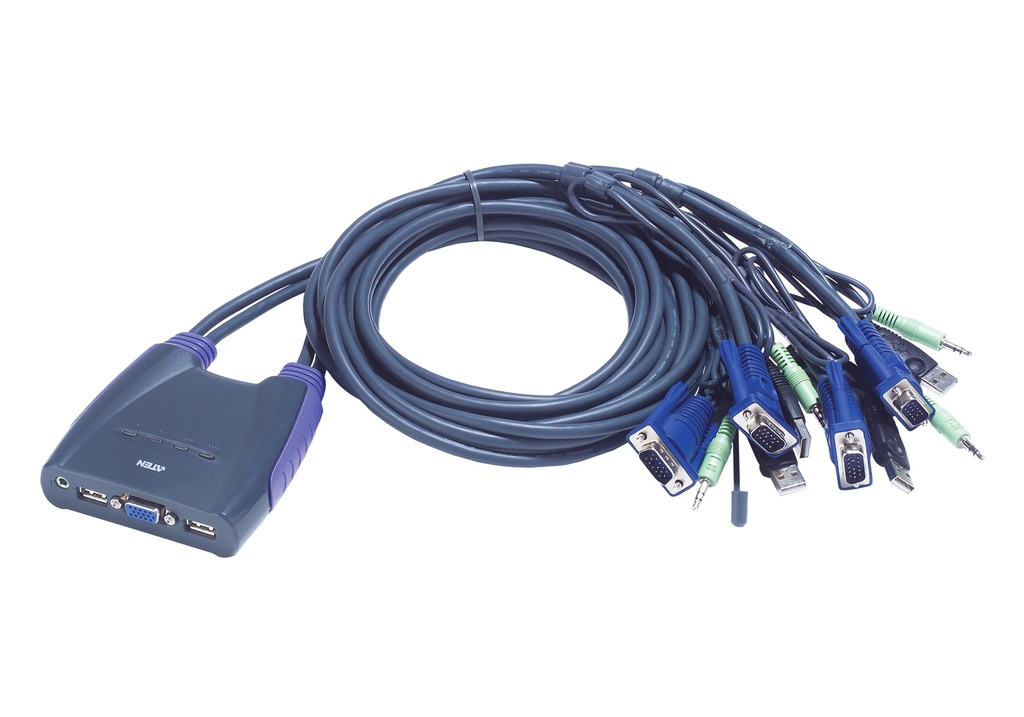 [4710423772861] 4710423772861 Aten Compact KVM Switch 4 Port Single Display VGA w/ audio, 1.8m Cable, Computer Selection Via Hotkey,