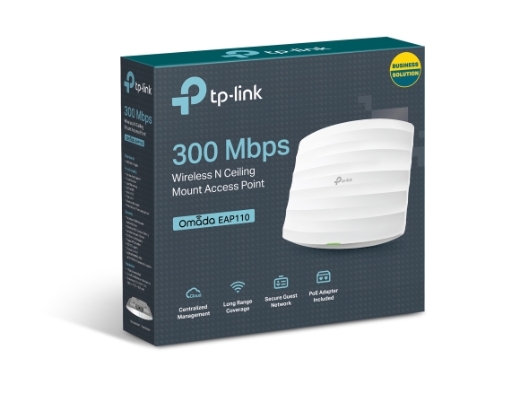 [6935364091620] TP-Link EAP110 Omada 300Mbps Wireless N300 Ceiling Mount Access Point 1x1Gbps RJ45 PoE 1x Console Port 2x4dBi Omni Internal Antenna,Omada