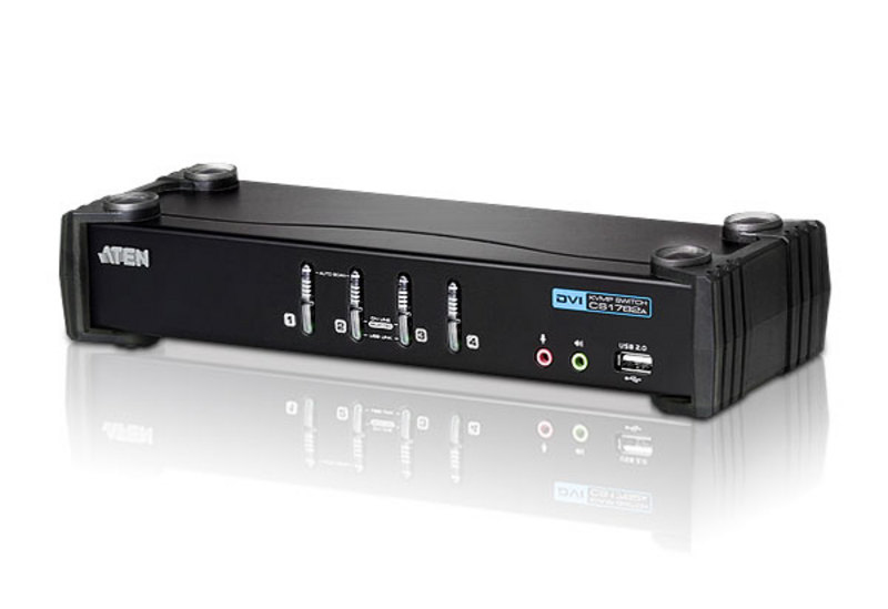 [4710423776449] 4710423776449 Aten Desktop KVMP Switch 4 Port Single Display DVI w/ audio, 4x Custom KVM Cables Included, 2x USB Port, Selection Via Front Panel