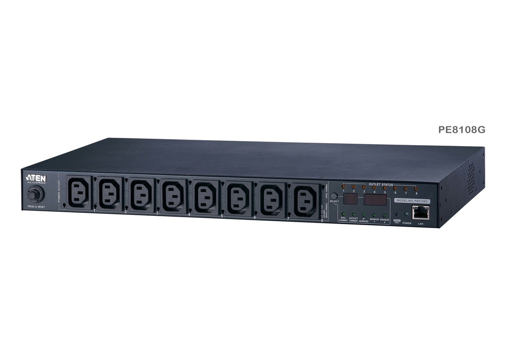 [4710423777682] 4710423777682 Aten 8-Port 10A Eco Power Distribution Unit with Port Monitor - PDU over IP, 1RU Rack Mount Design, Control and Monitor Power Status (PE8108G)